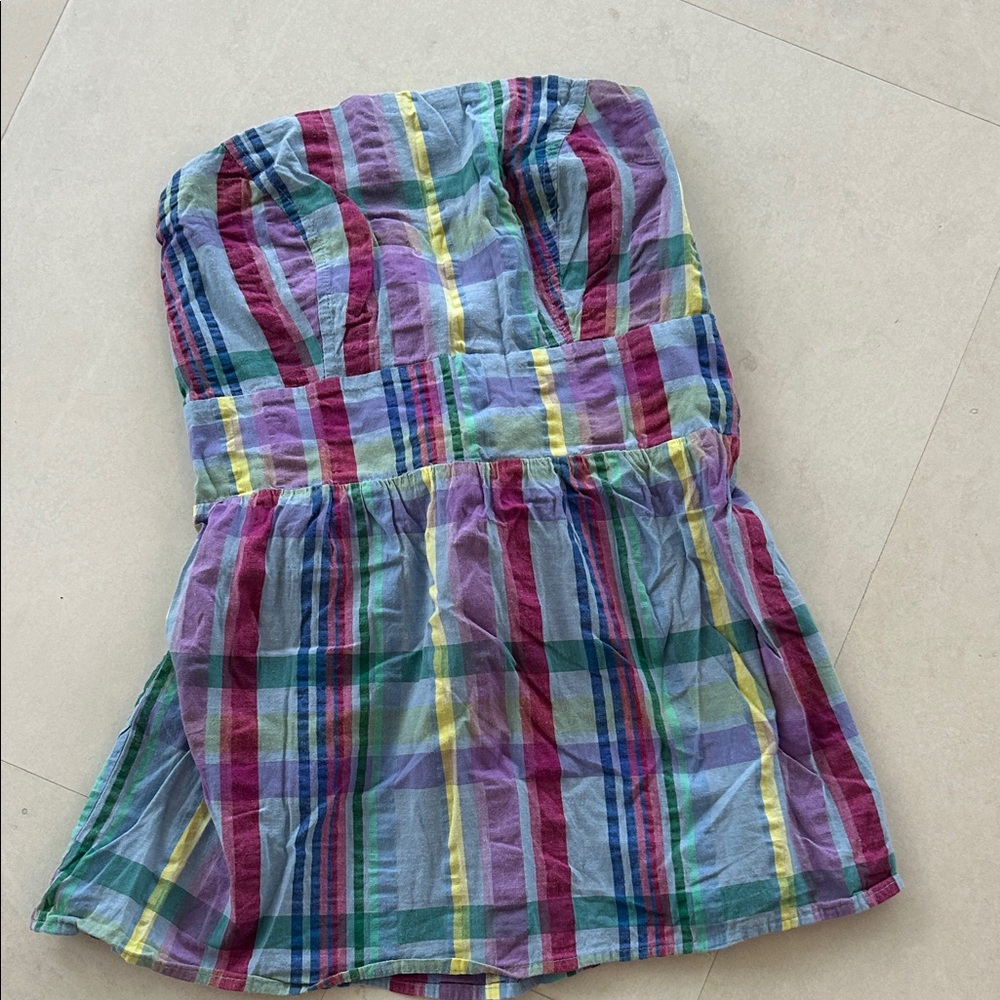 Venezia Multicolor Plaid Strapless Top